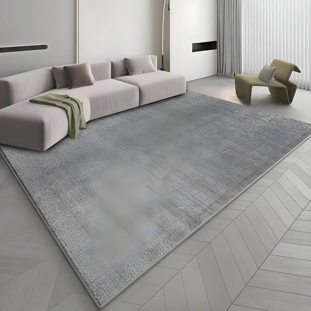 Solid Color Gray Modern Rectangular Polyester Area Rug Image - 2