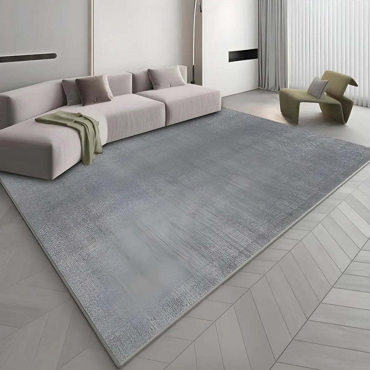 Solid Color Gray Modern Rectangular Polyester Area Rug Image - 3