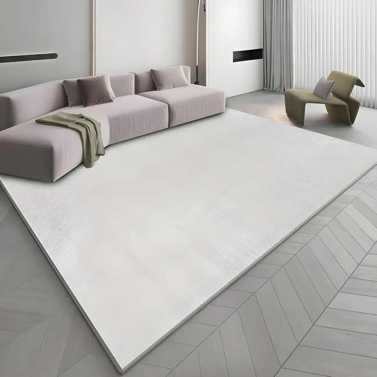 Solid Color Gray Modern Rectangular Polyester Area Rug Image - 4