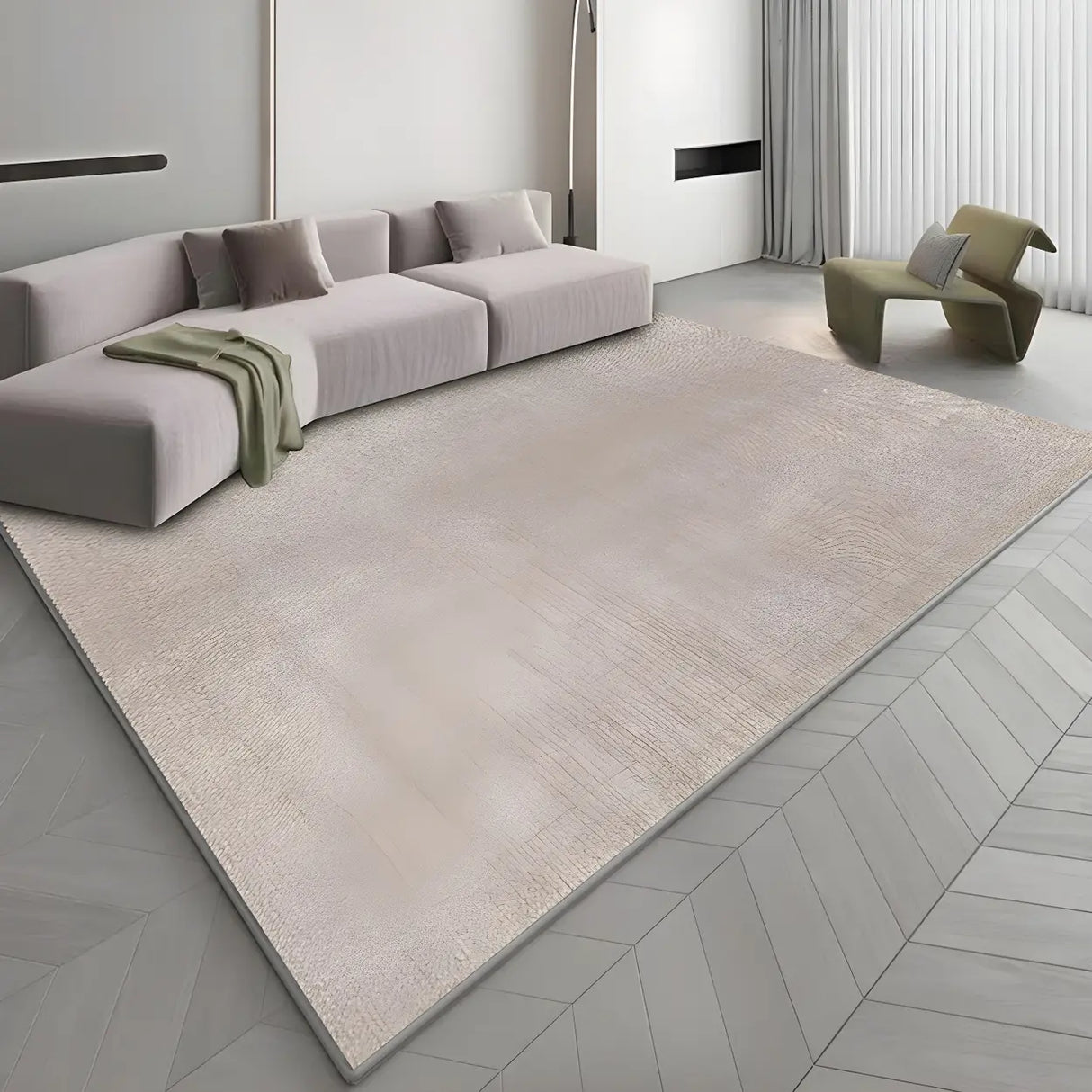 Solid Color Gray Modern Rectangular Polyester Area Rug Image - 9