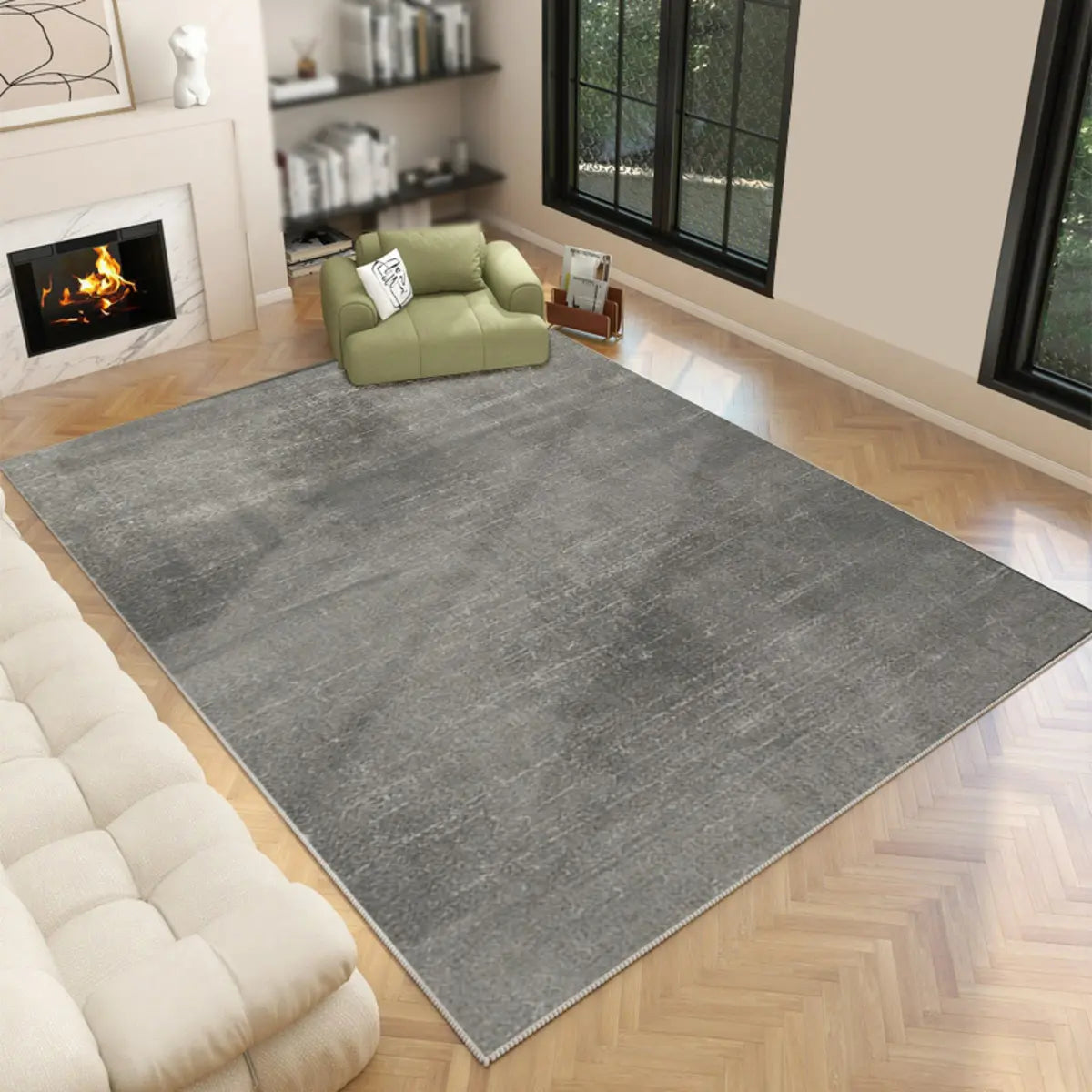 Solid Color Polyester Black Rectangular Area Rug Image - 2