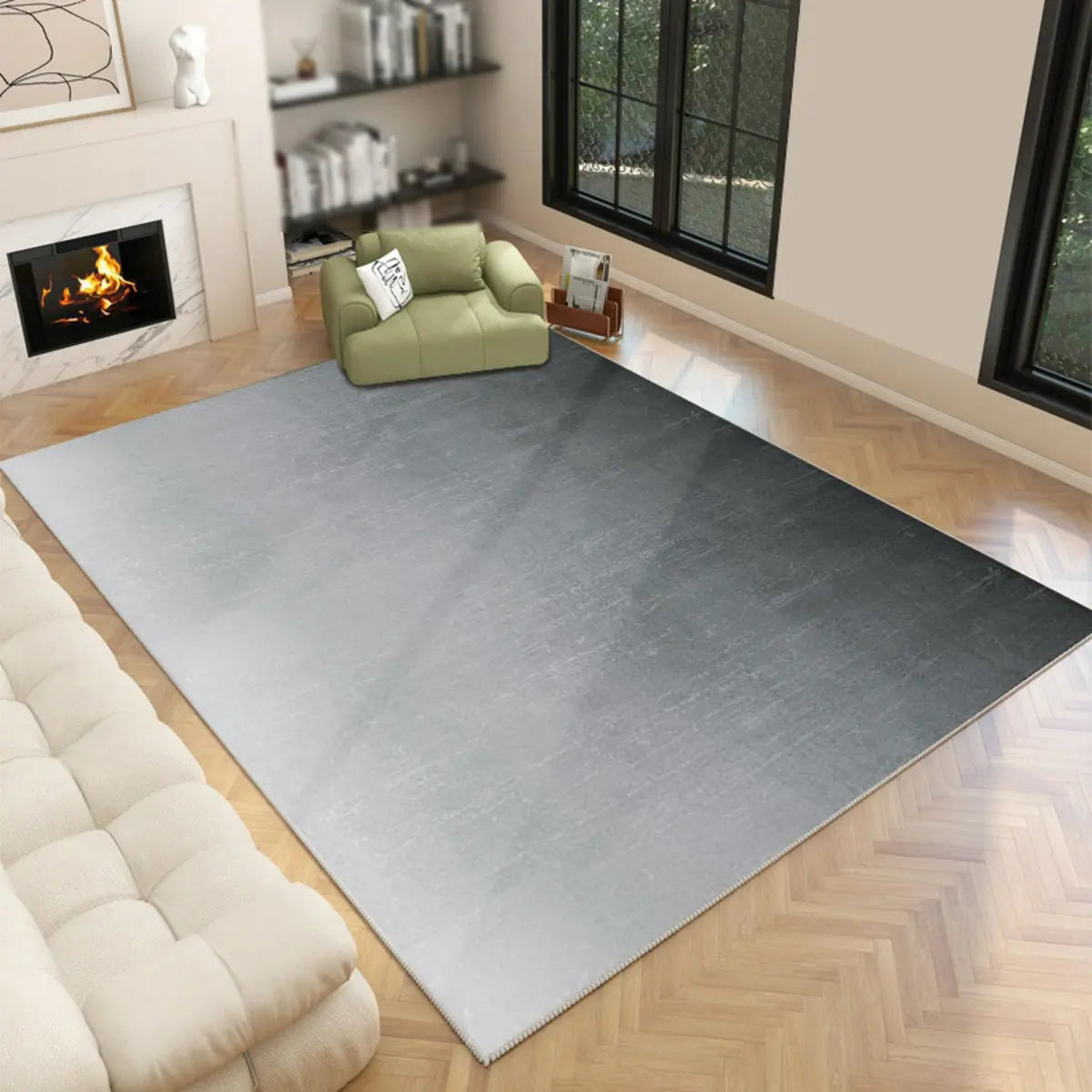 Solid Color Polyester Black Rectangular Area Rug Image - 3