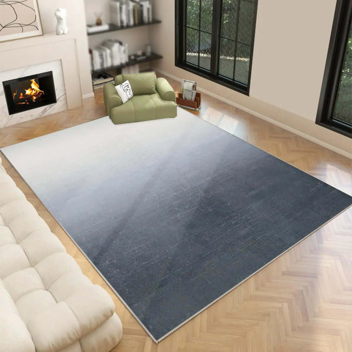 Solid Color Polyester Black Rectangular Area Rug Image - 4