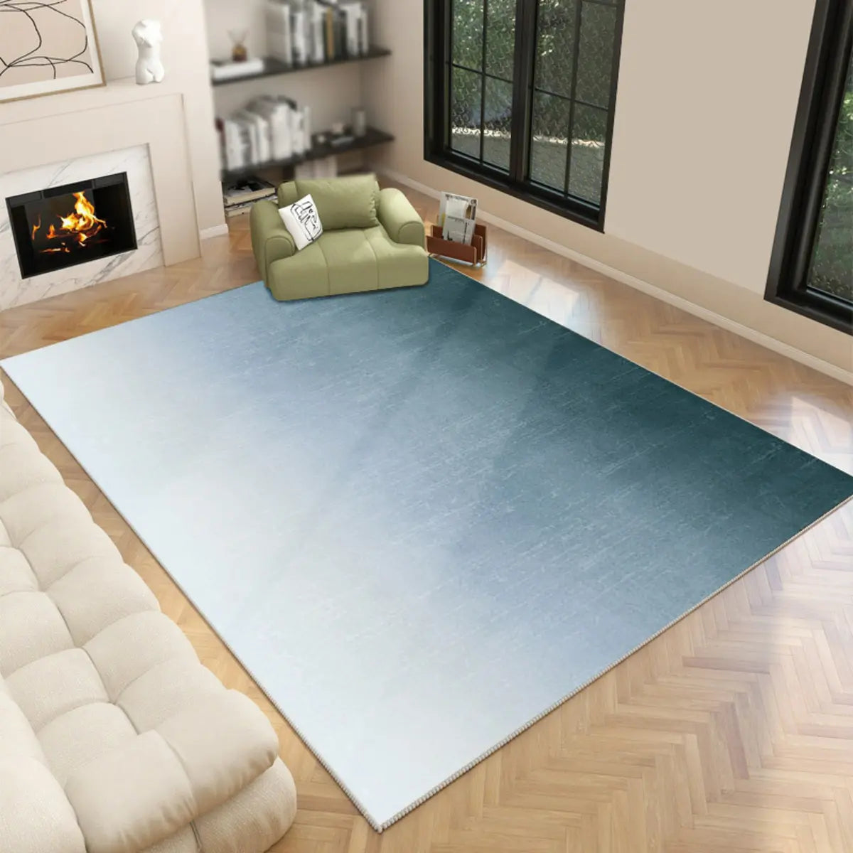 Solid Color Polyester Black Rectangular Area Rug Image - 6