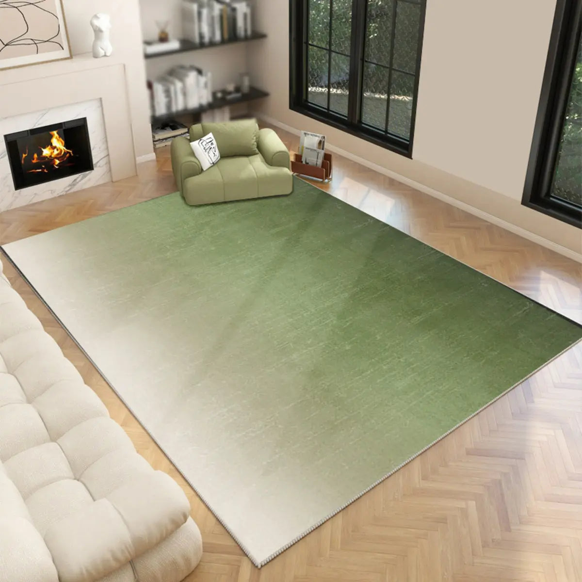 Solid Color Polyester Black Rectangular Area Rug Image - 8