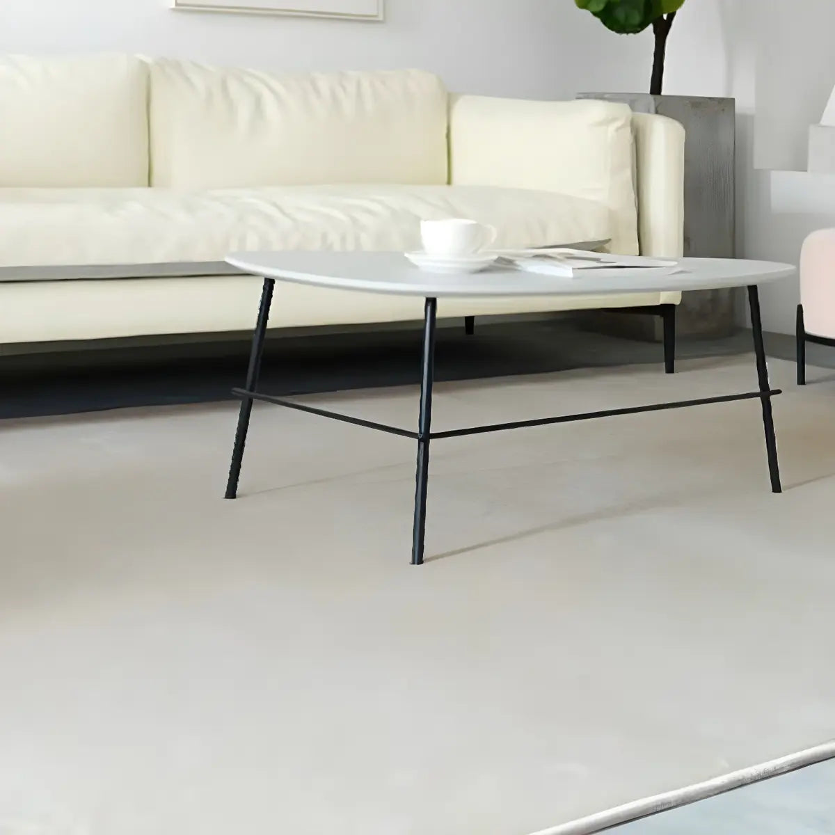 Solid Color Rectangular Polyester Beige Bedroom Area Rug Image - 3