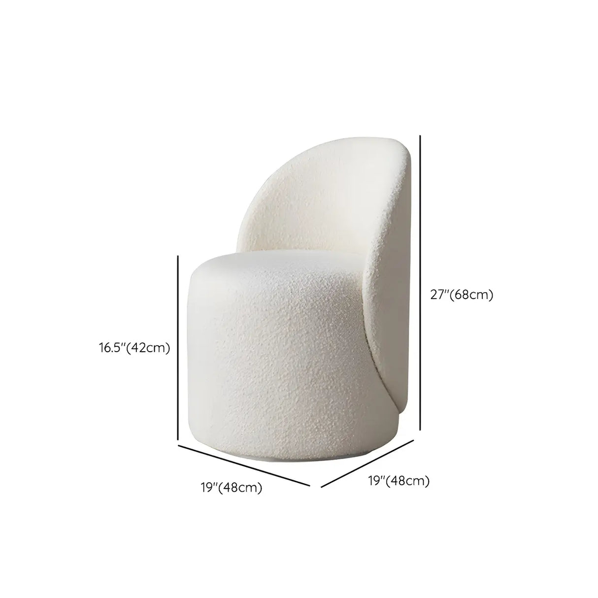 Solid Color White Round Wool Vanity Stool with Backrest