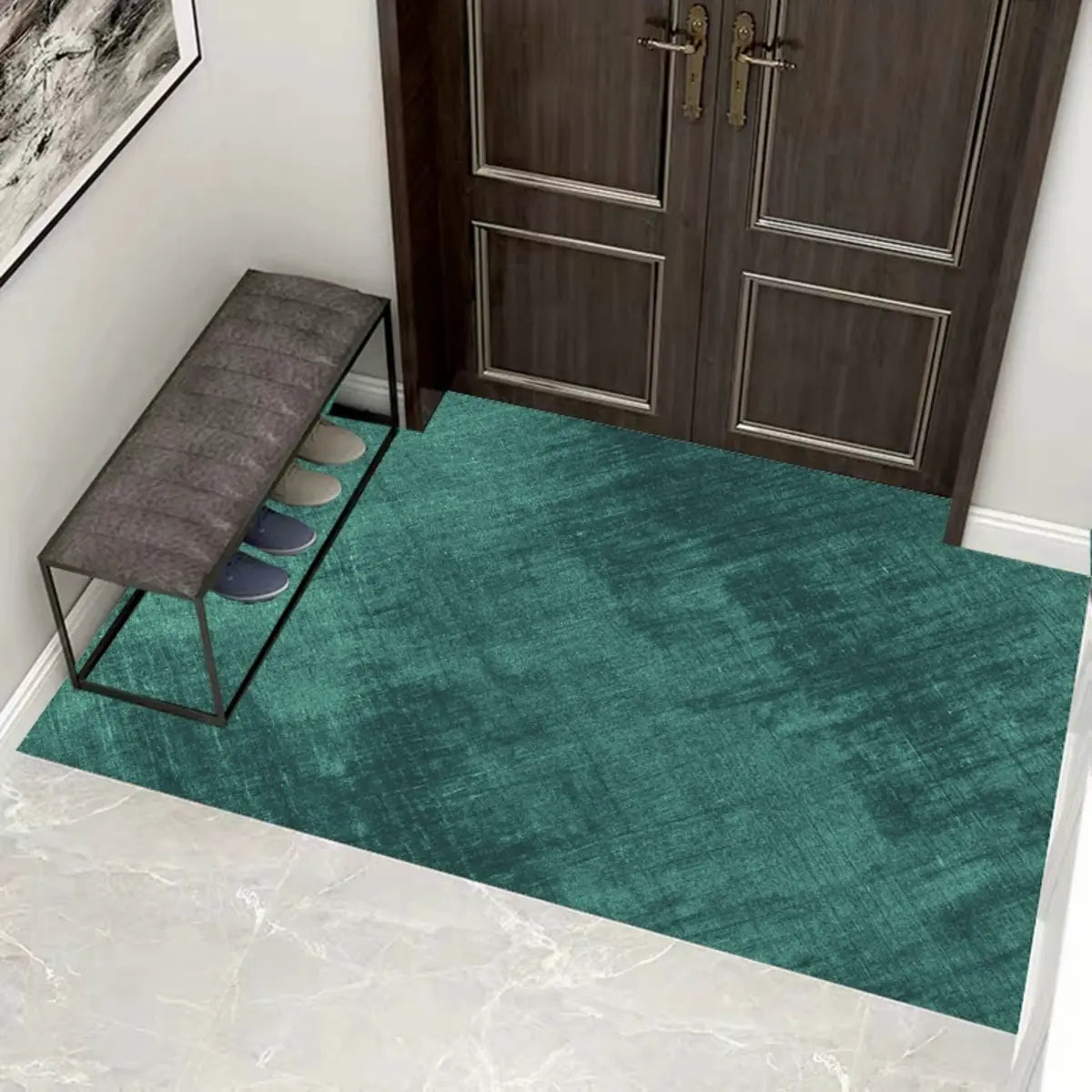 Solid Green Rectangular Polyester Anti-Slip Area Rug Image - 1