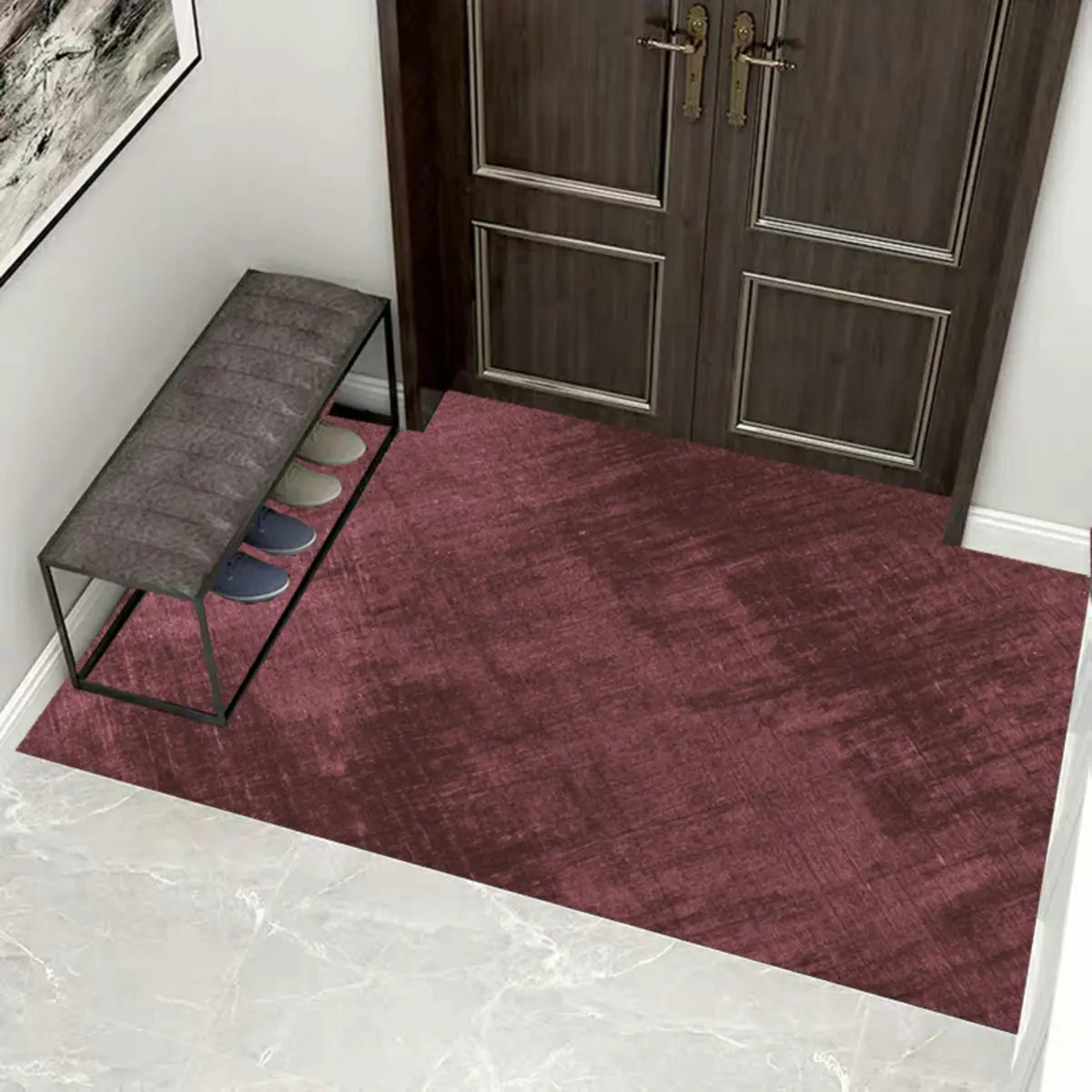 Solid Green Rectangular Polyester Anti-Slip Area Rug Image - 2