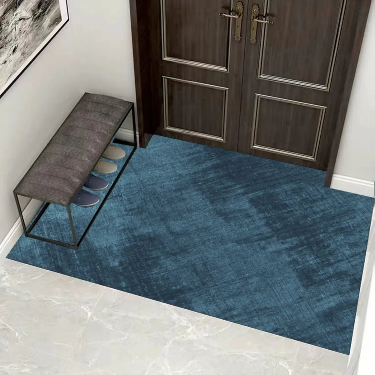 Solid Green Rectangular Polyester Anti-Slip Area Rug Image - 4