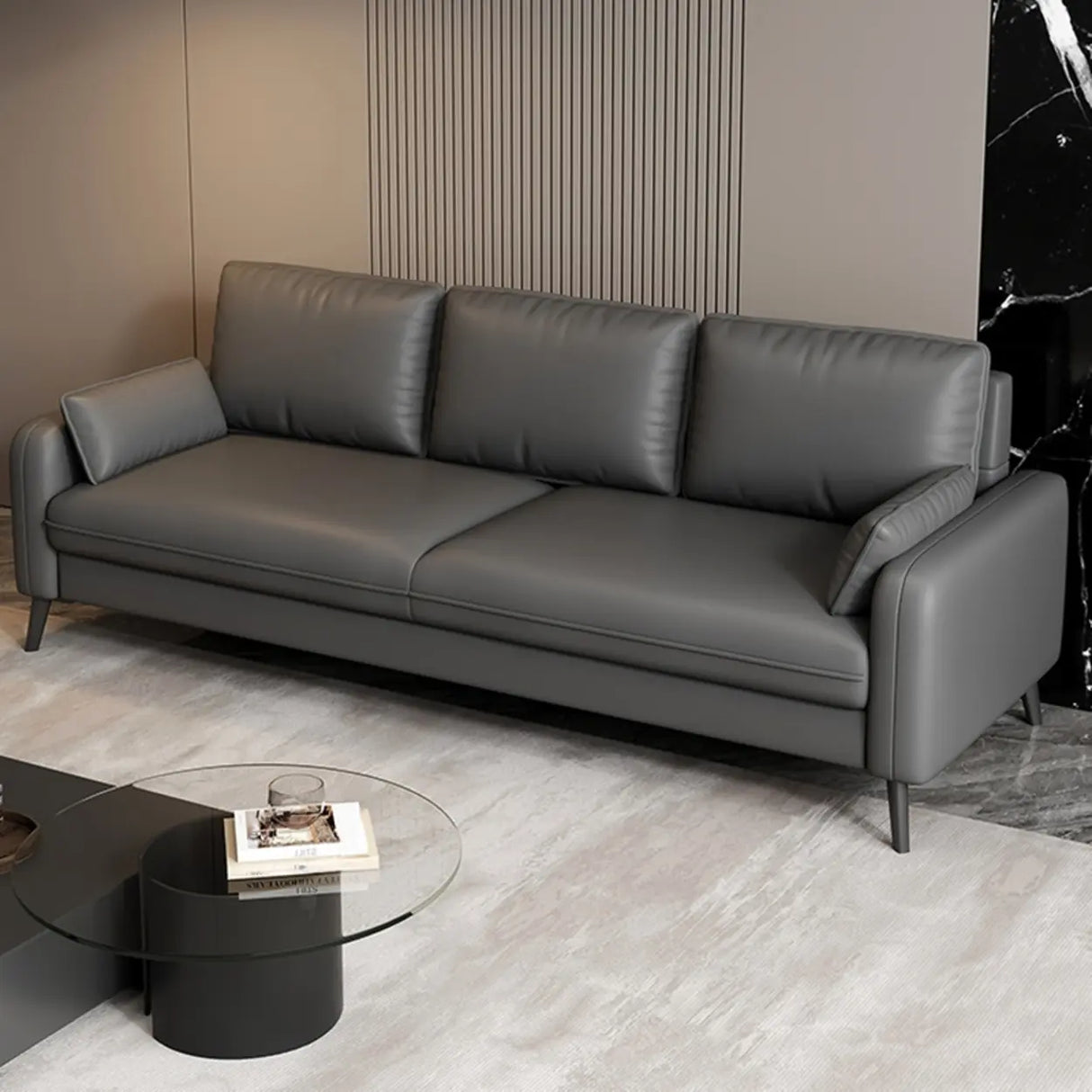 Solid Grey Water Resistant Leather Square Arm Sofa Image - 1