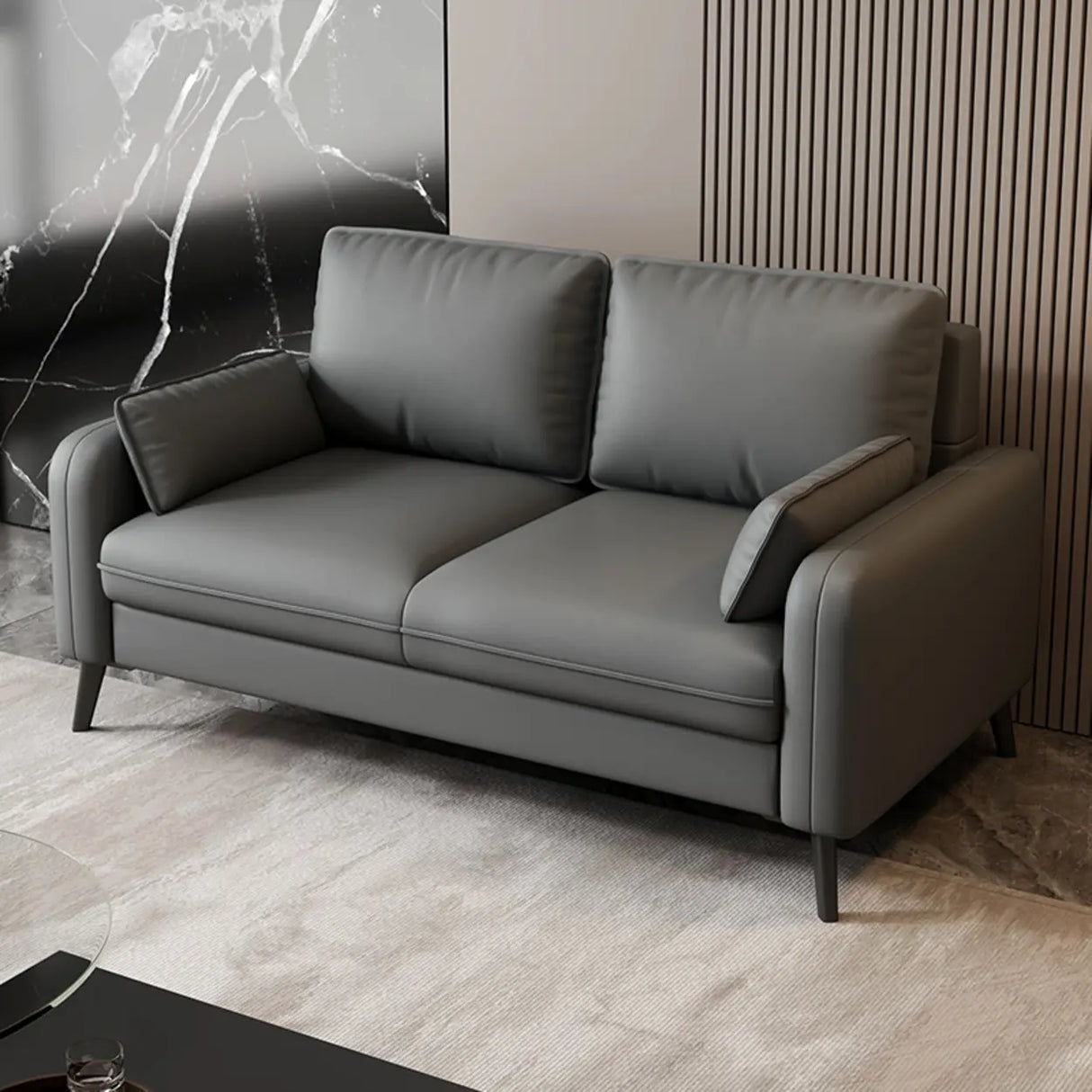 Solid Grey Water Resistant Leather Square Arm Sofa Image - 2