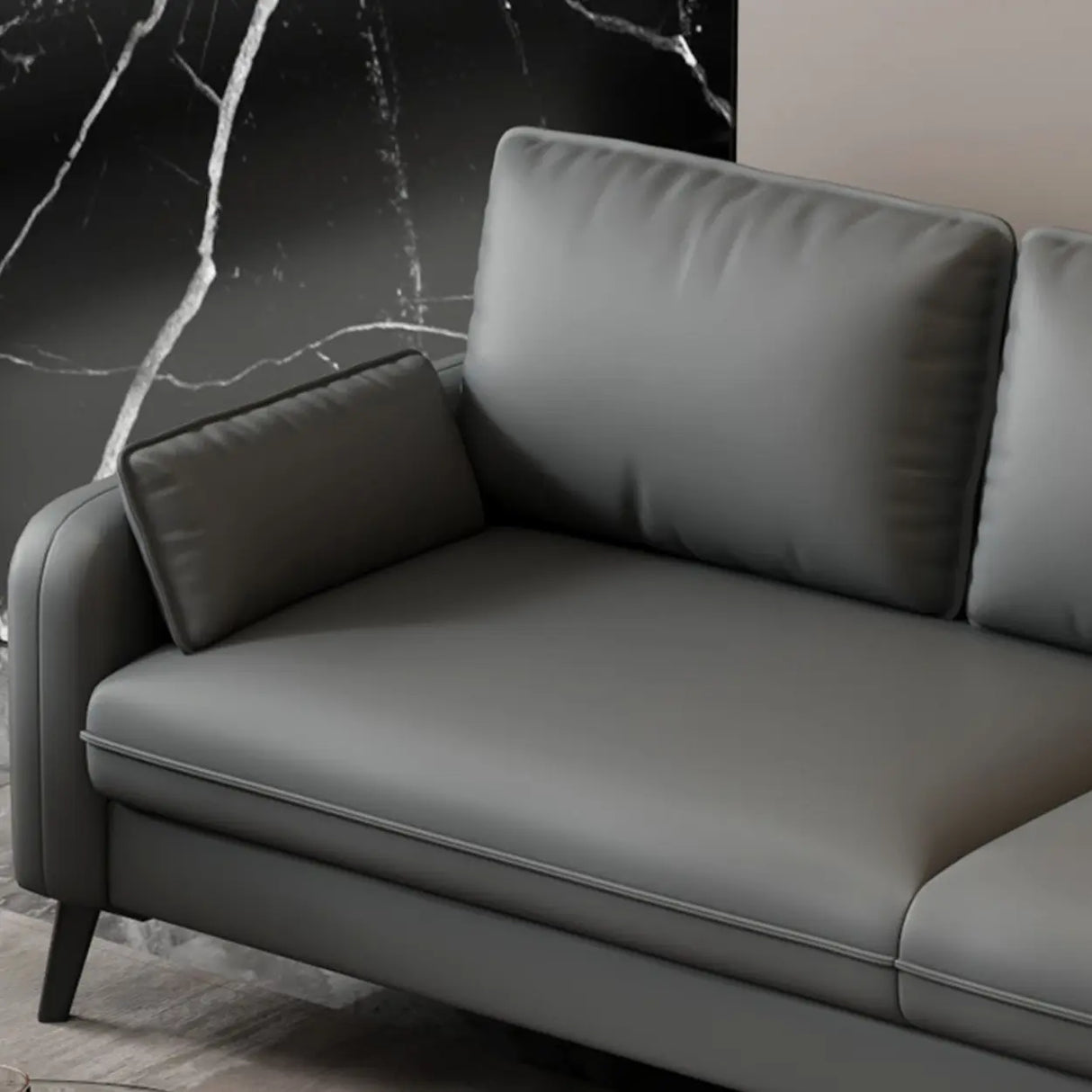 Solid Grey Water Resistant Leather Square Arm Sofa Image - 7