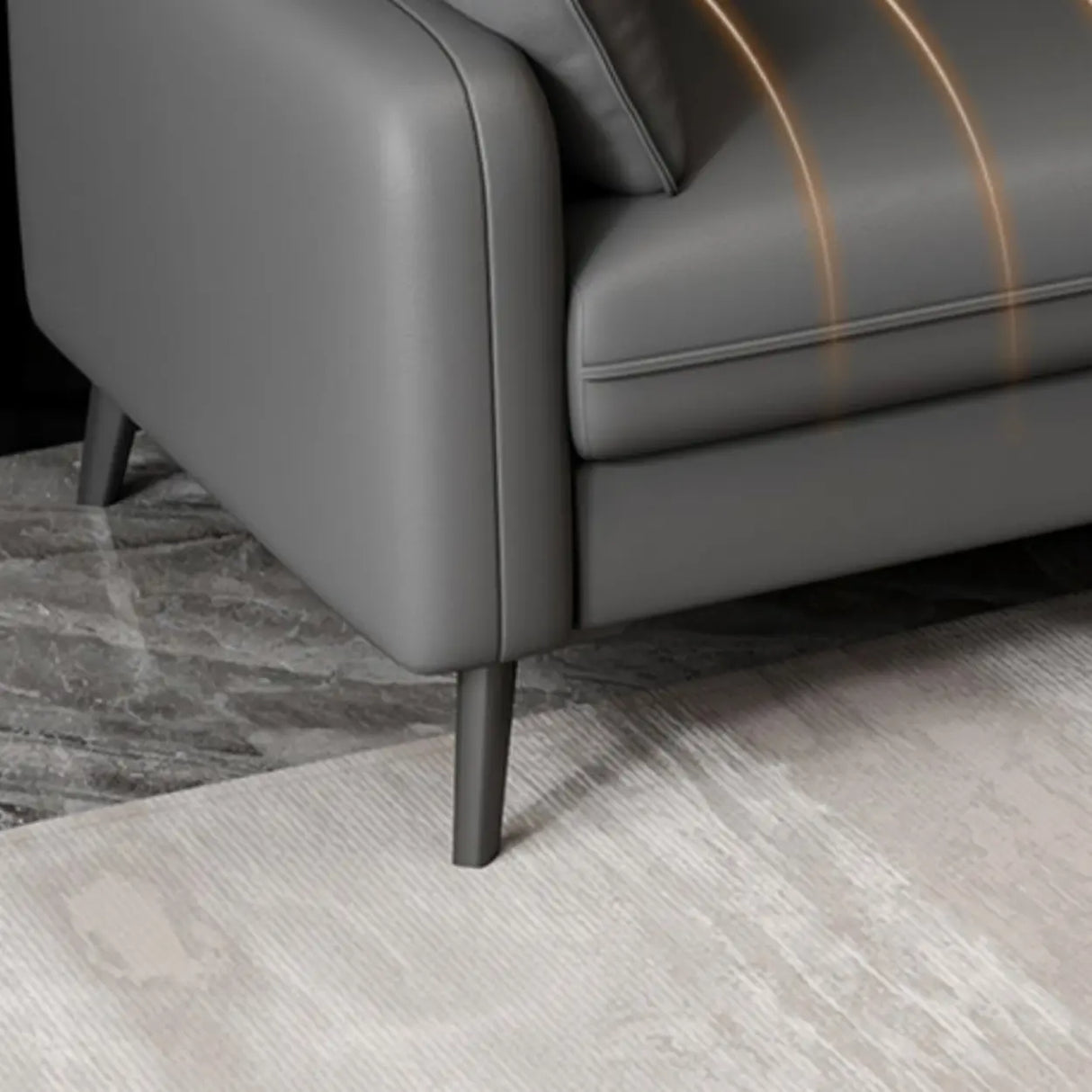 Solid Grey Water Resistant Leather Square Arm Sofa Image - 8