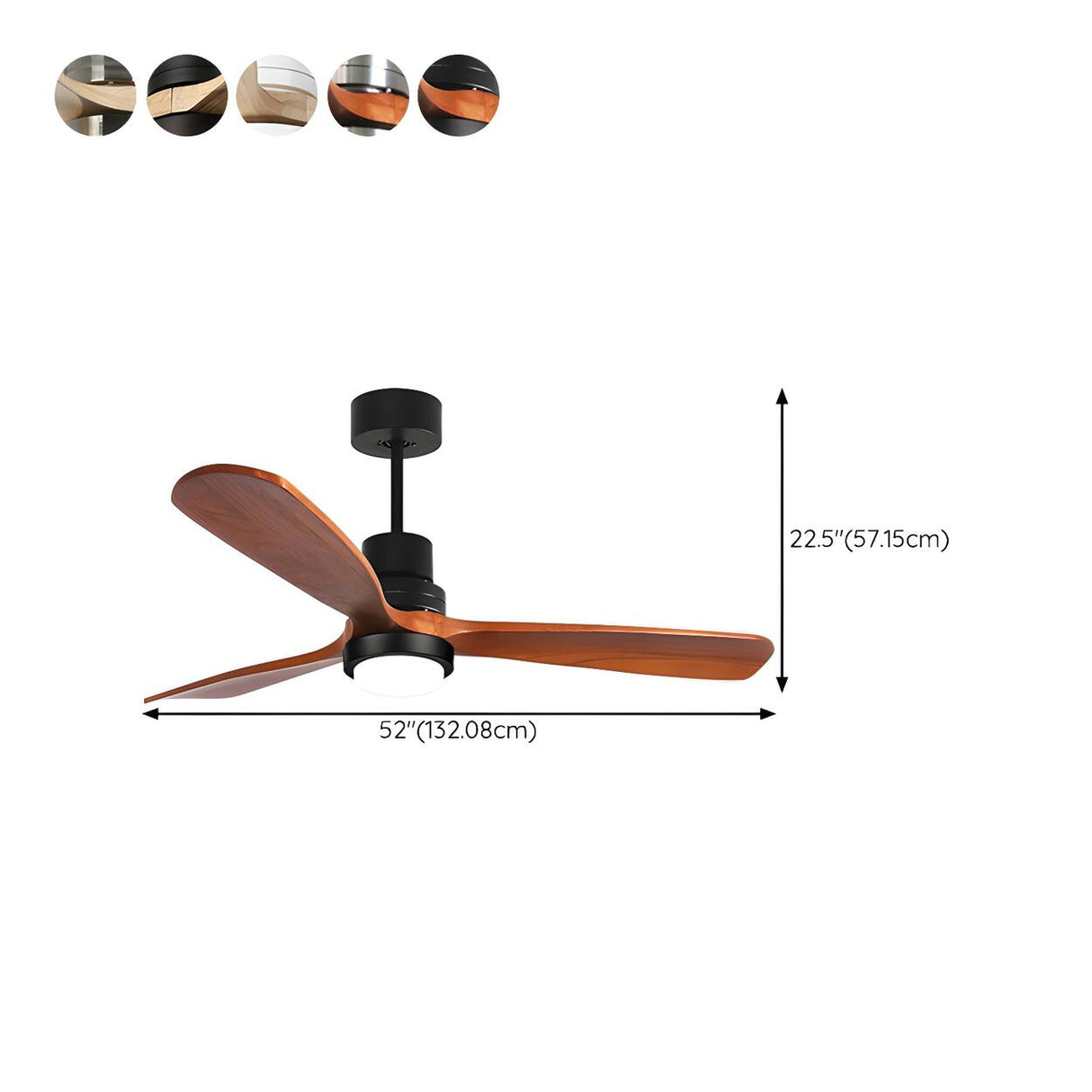 Solid Wood 3 Blades Remote Ceiling Fan with LED Light