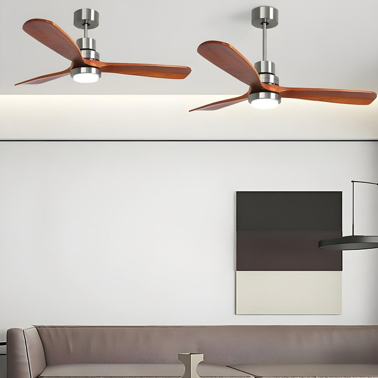 Solid Wood 3 Blades Remote Ceiling Fan with LED Light Image - 4