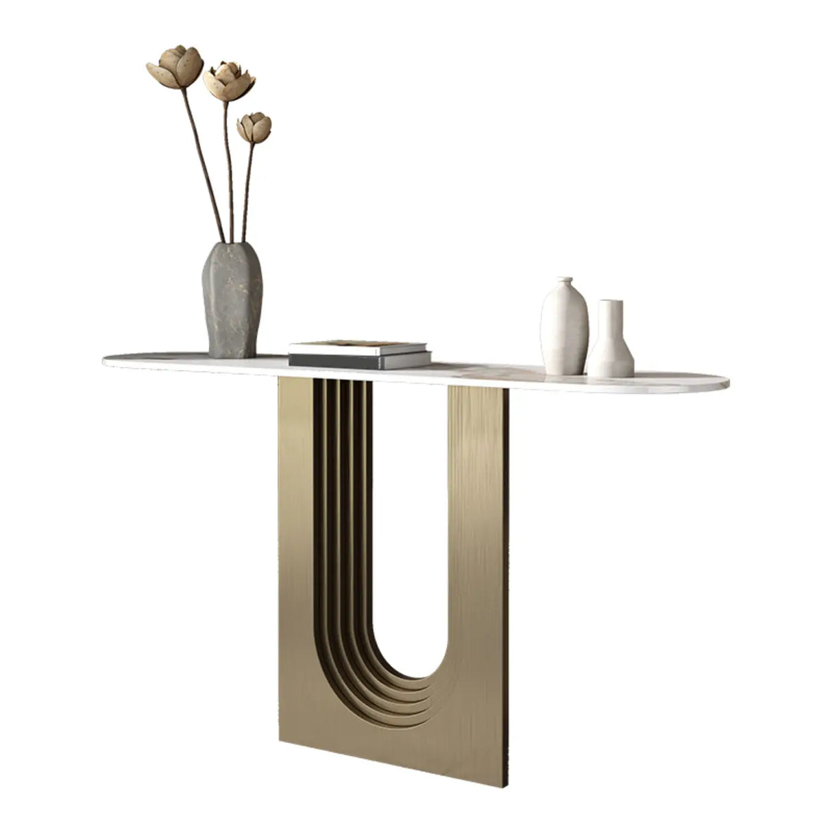 Sophisticated Abstract White Oval Marble Console Table Image - 2