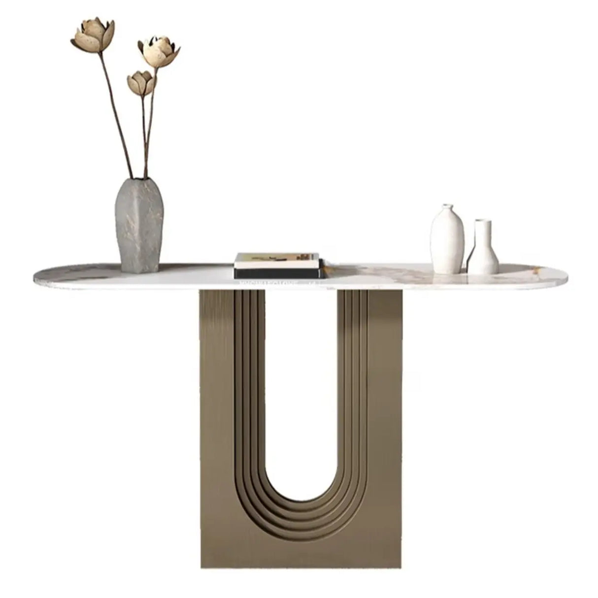 Sophisticated Abstract White Oval Marble Console Table Image - 7