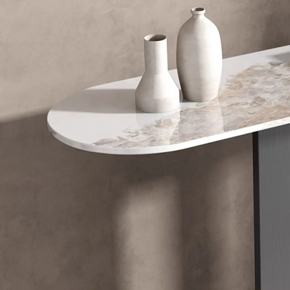 Sophisticated Abstract White Oval Marble Console Table Image - 9