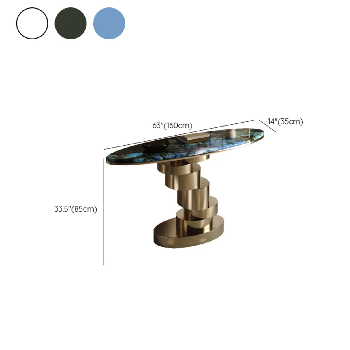 Sophisticated Oval Marble and Gold Decorative Console Table Image - 11