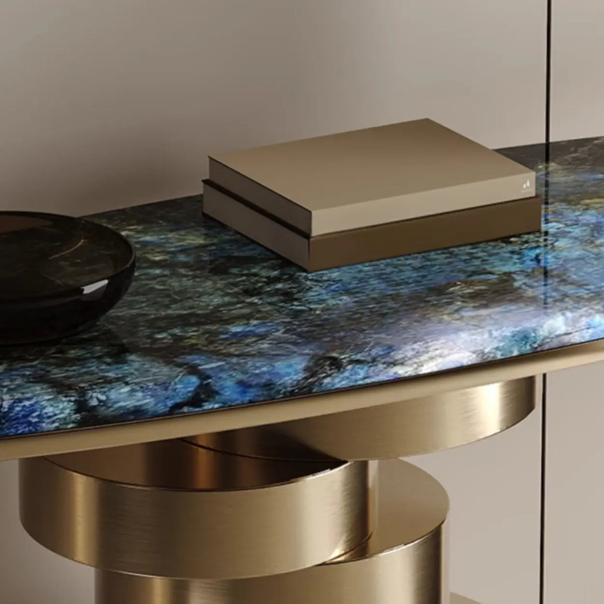 Sophisticated Oval Marble and Gold Decorative Console Table Image - 5