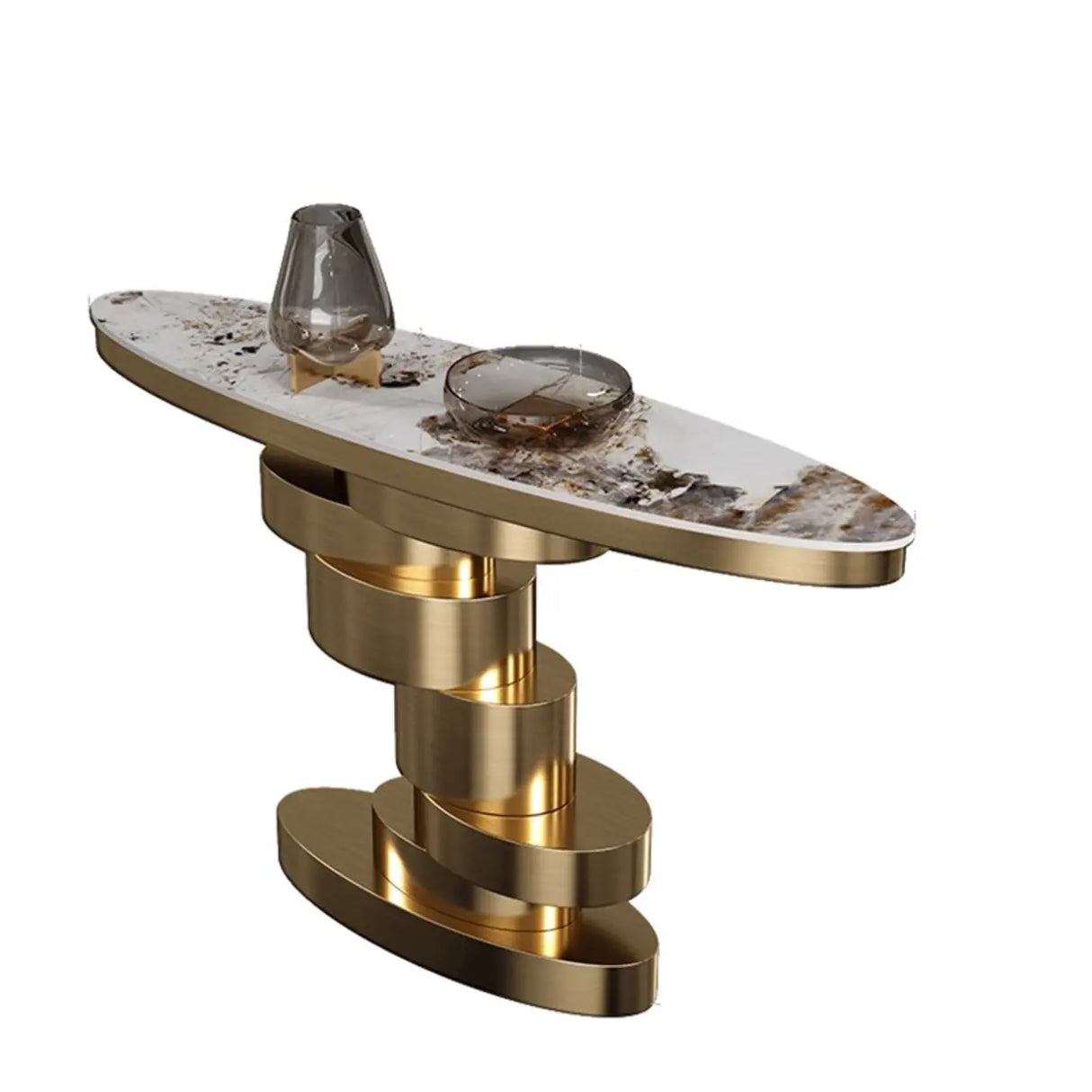 Sophisticated Oval Marble and Gold Decorative Console Table Image - 6