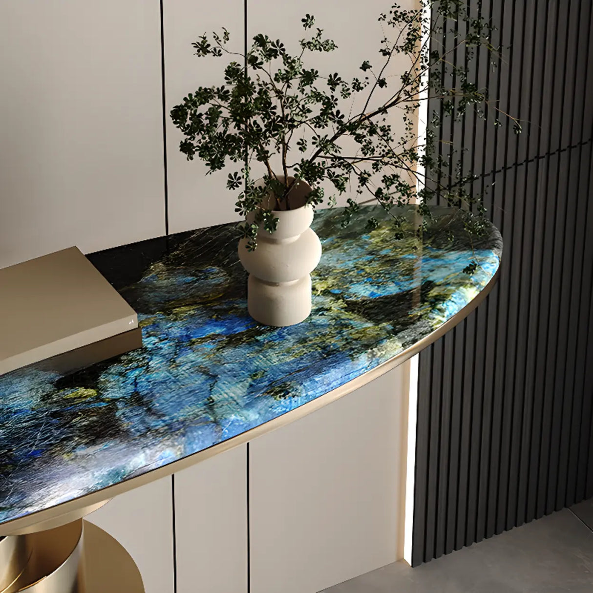 Sophisticated Oval Marble and Gold Decorative Console Table Image - 7