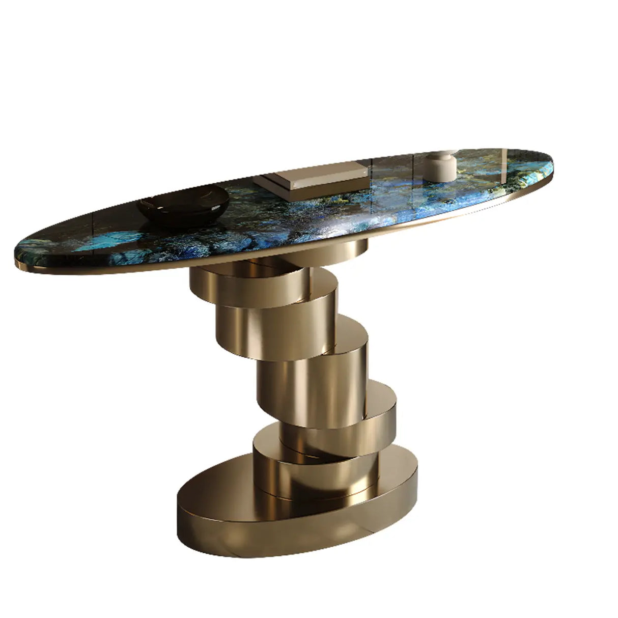 Sophisticated Oval Marble and Gold Decorative Console Table Image - 8