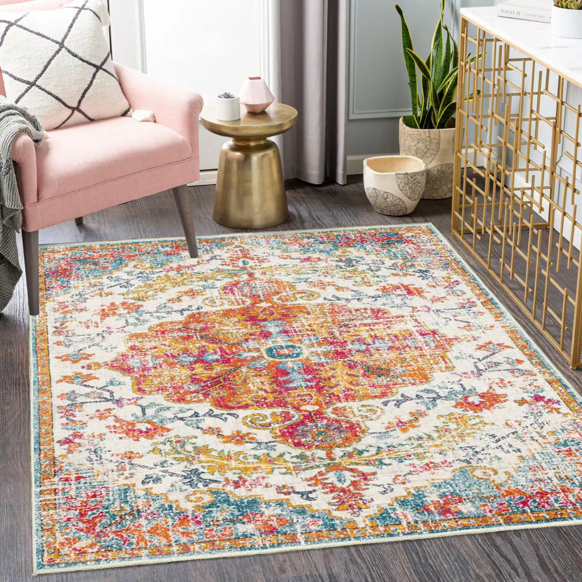 Southwestern Mandala Fabric Multicolor Area Rug Image - 1