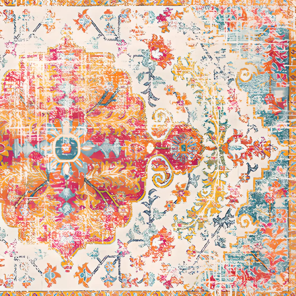 Southwestern Mandala Fabric Multicolor Area Rug Image - 7