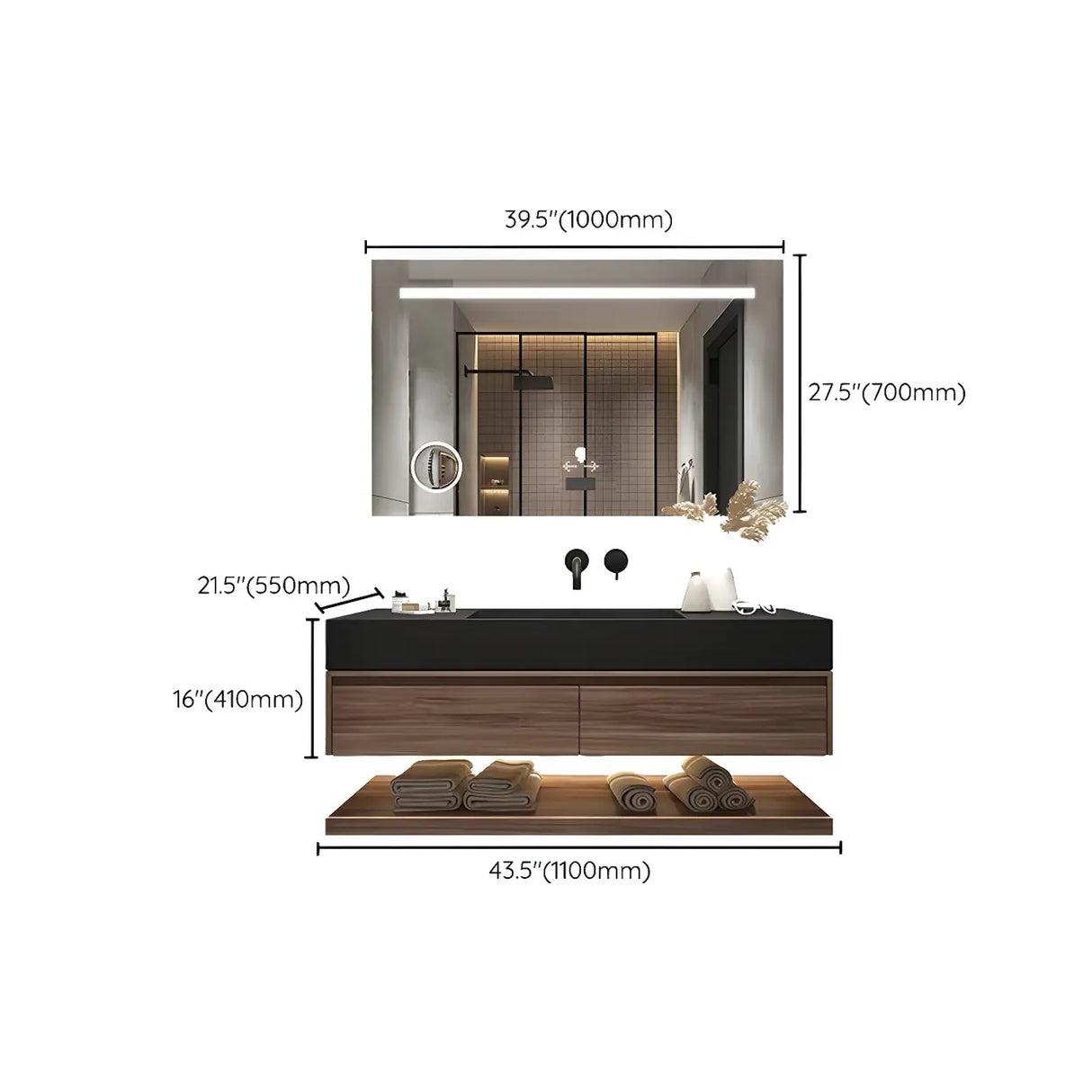 Spacious Wall Mounted Modern Stone Top Sink Bathroom Vanity Image - 19