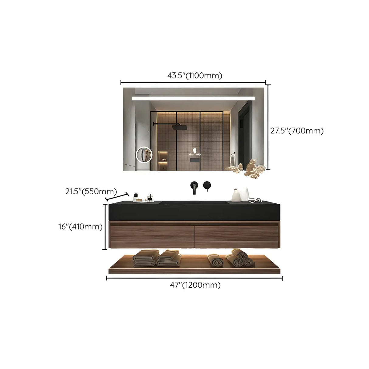 Spacious Wall Mounted Modern Stone Top Sink Bathroom Vanity Image - 20