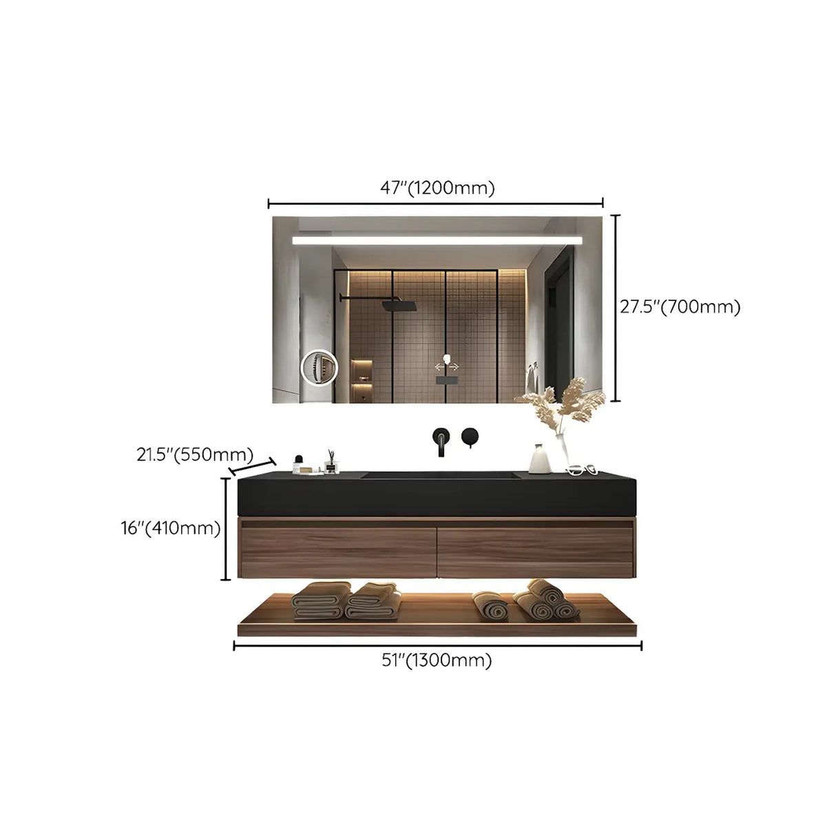 Spacious Wall Mounted Modern Stone Top Sink Bathroom Vanity Image - 21