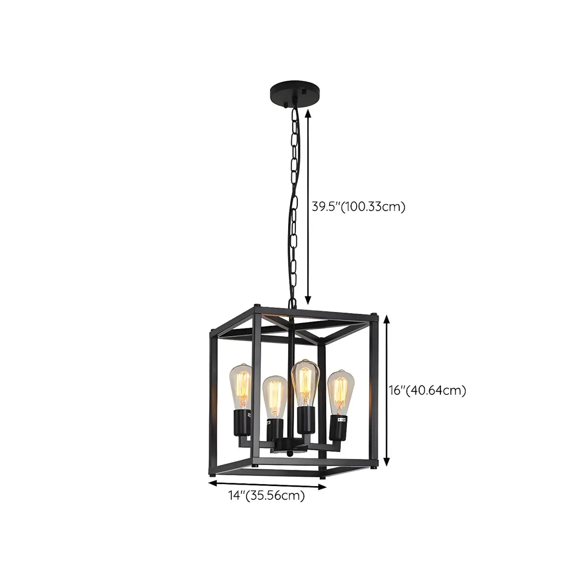 Square Black Metal Dining Room Edison Bulb Chandelier