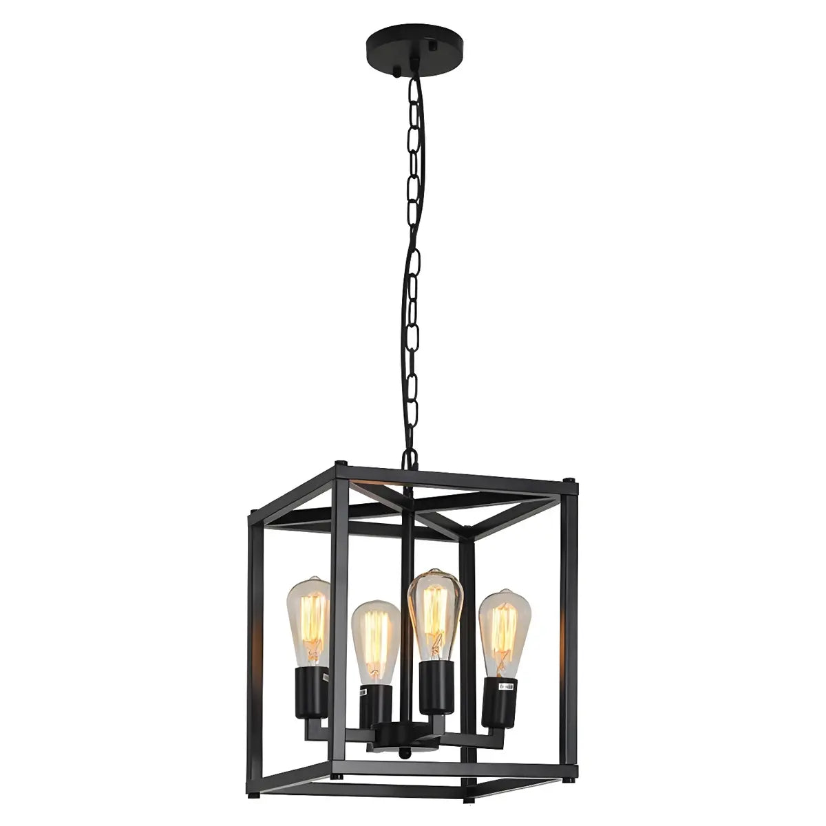 Square Black Metal Dining Room Edison Bulb Chandelier Image - 5