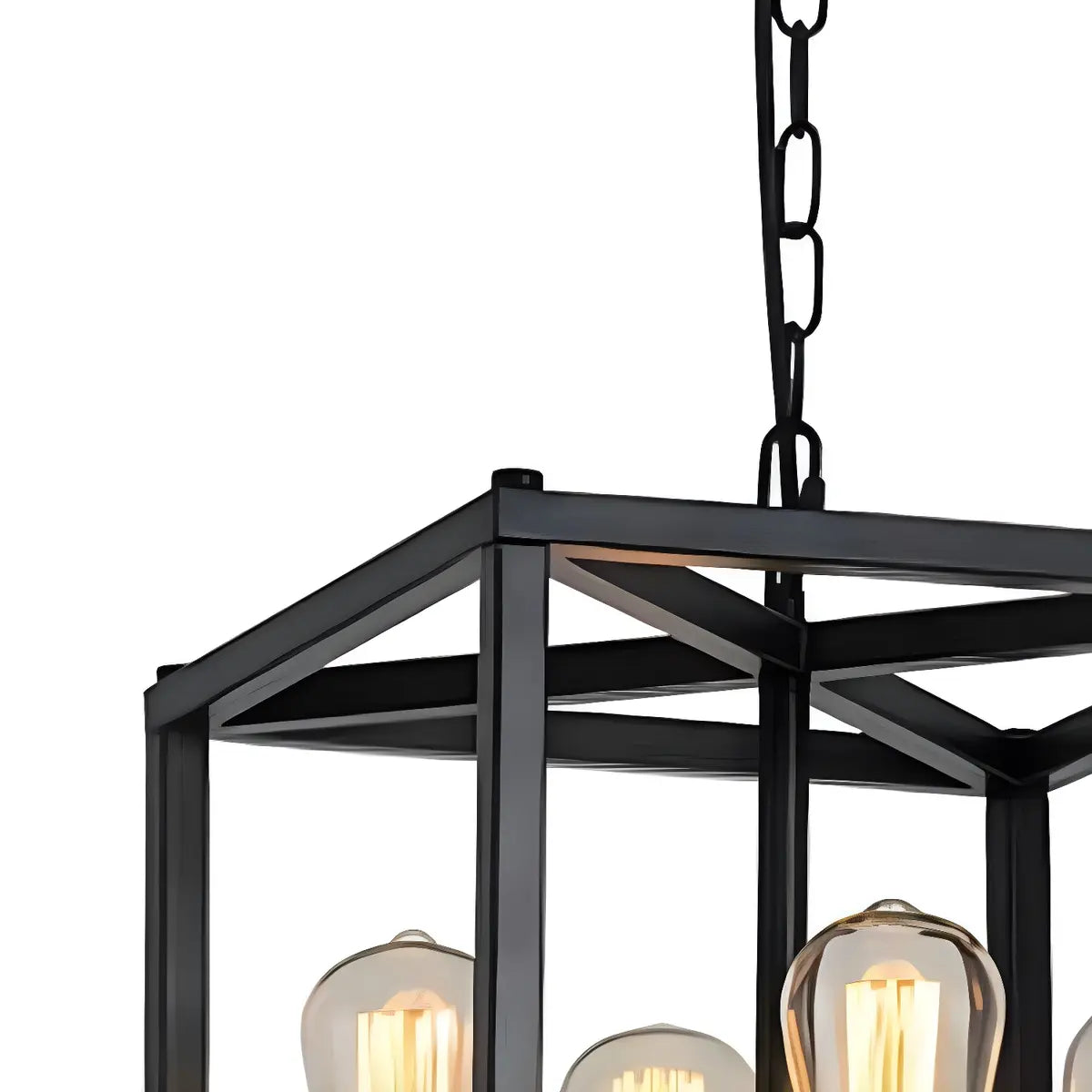 Square Black Metal Dining Room Edison Bulb Chandelier Image - 8