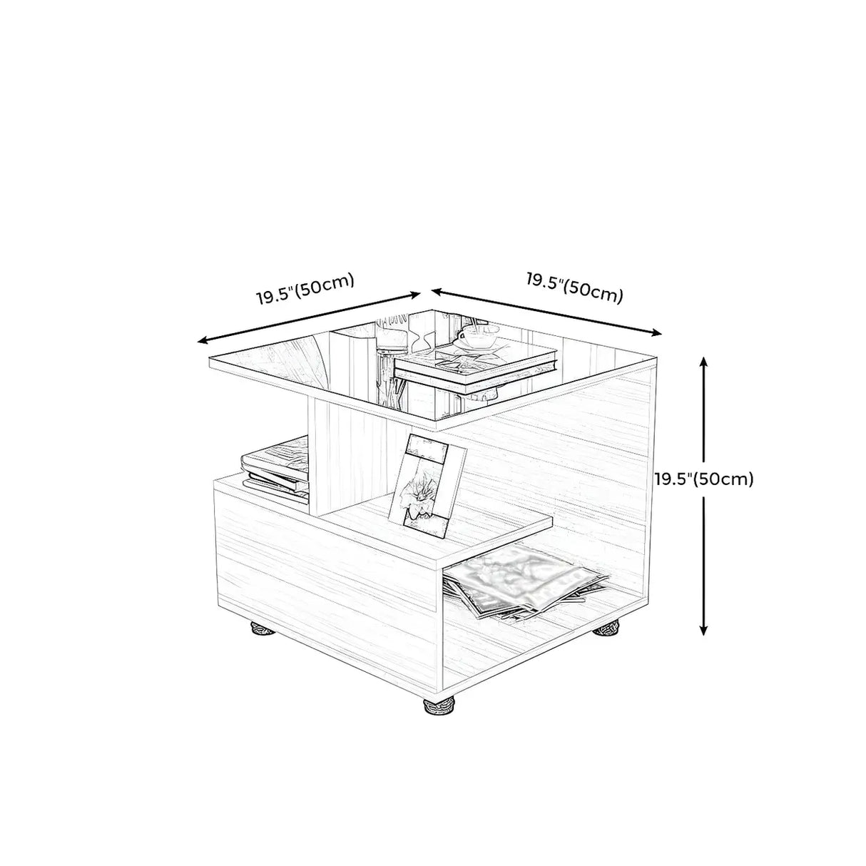 Square Glass and Wood Base White Shelved Side Table Image - 12