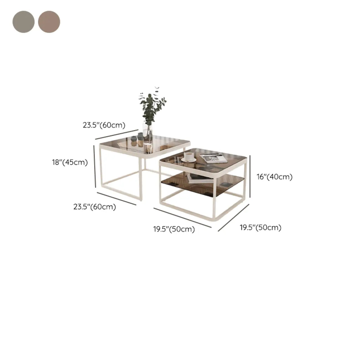 Square Glass Beige Iron Frame Shelves Coffee Table