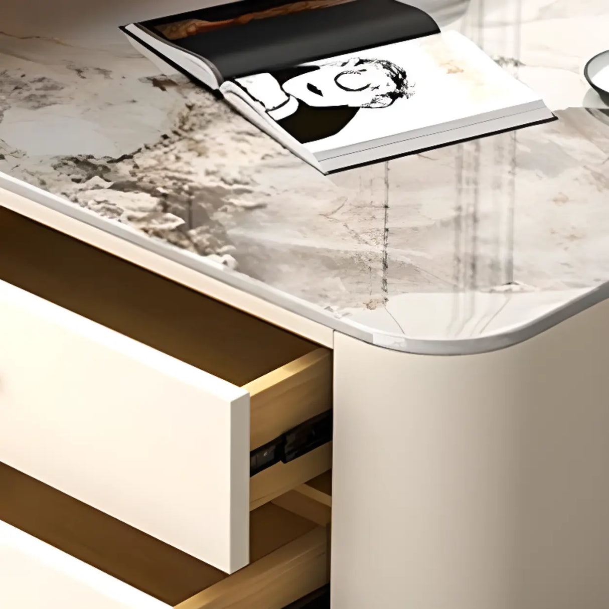 Square Glass Top Steel Frame Nesting Tables with Drawer Image - 10