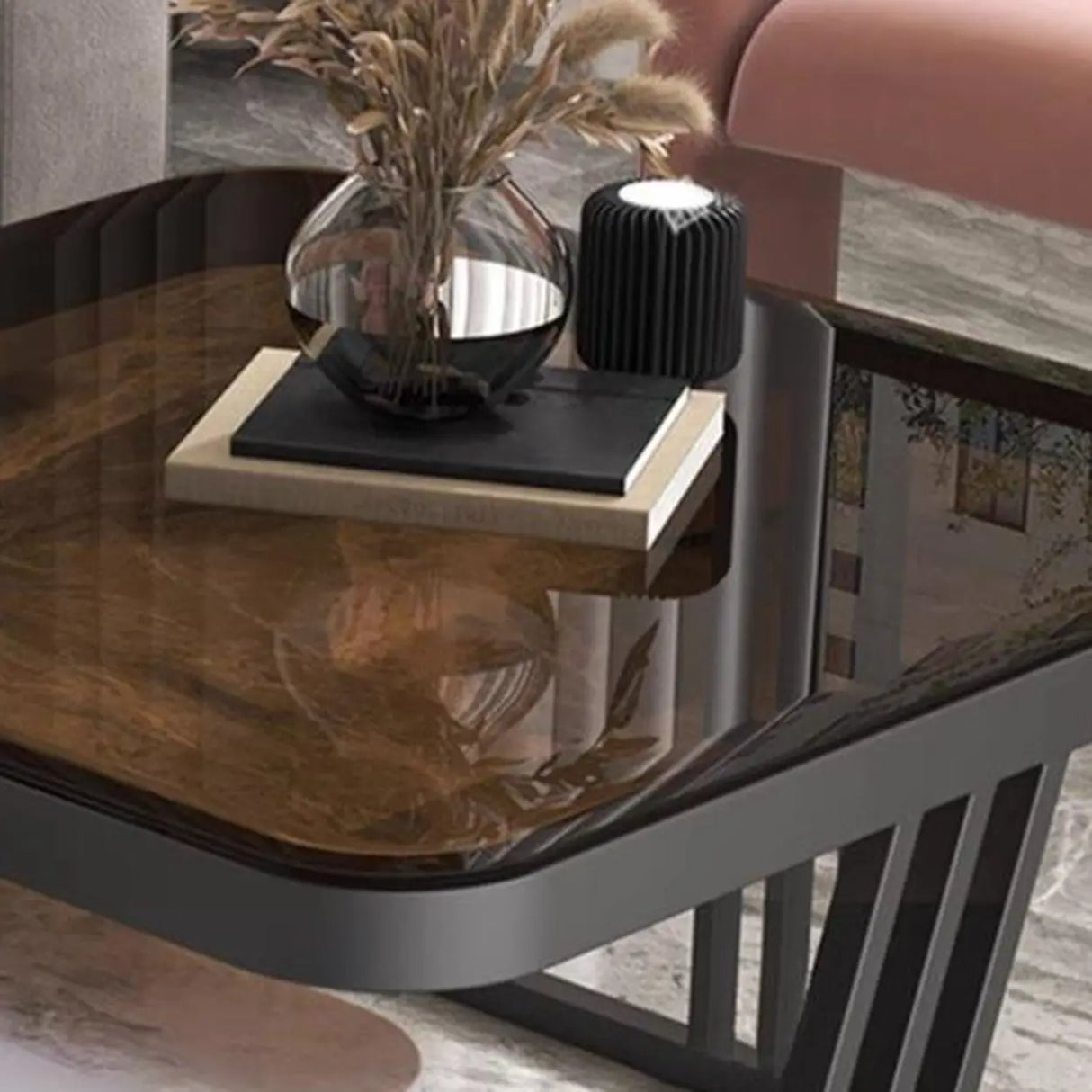 Square Glass Top Steel Frame Nesting Tables with Drawer Image - 3