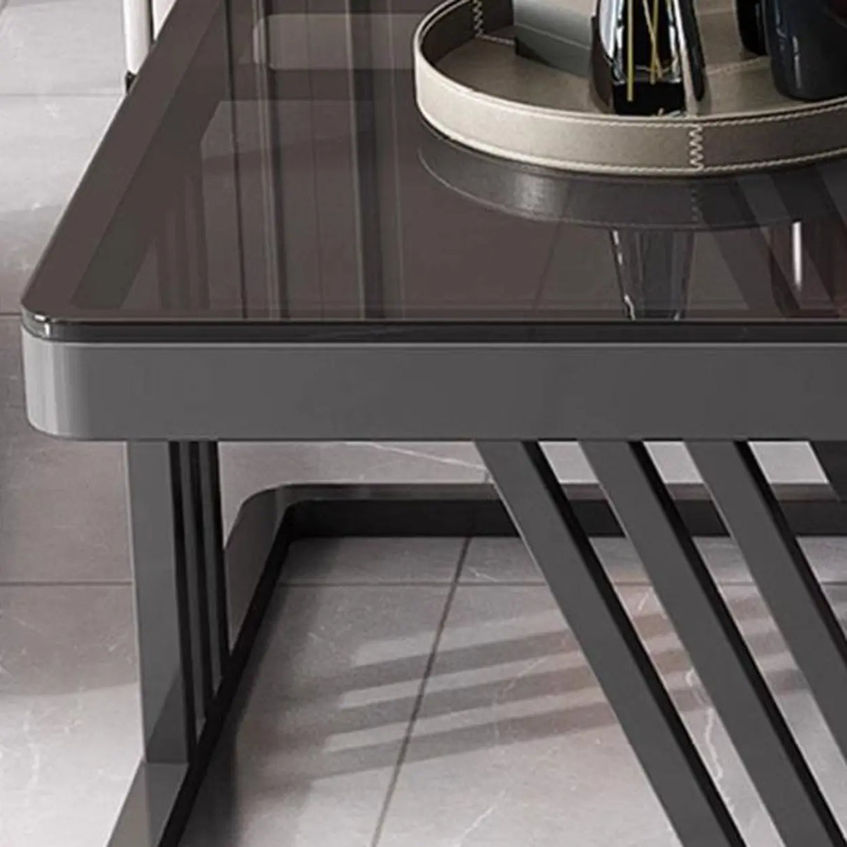 Square Glass Top Steel Frame Nesting Tables with Drawer Image - 6