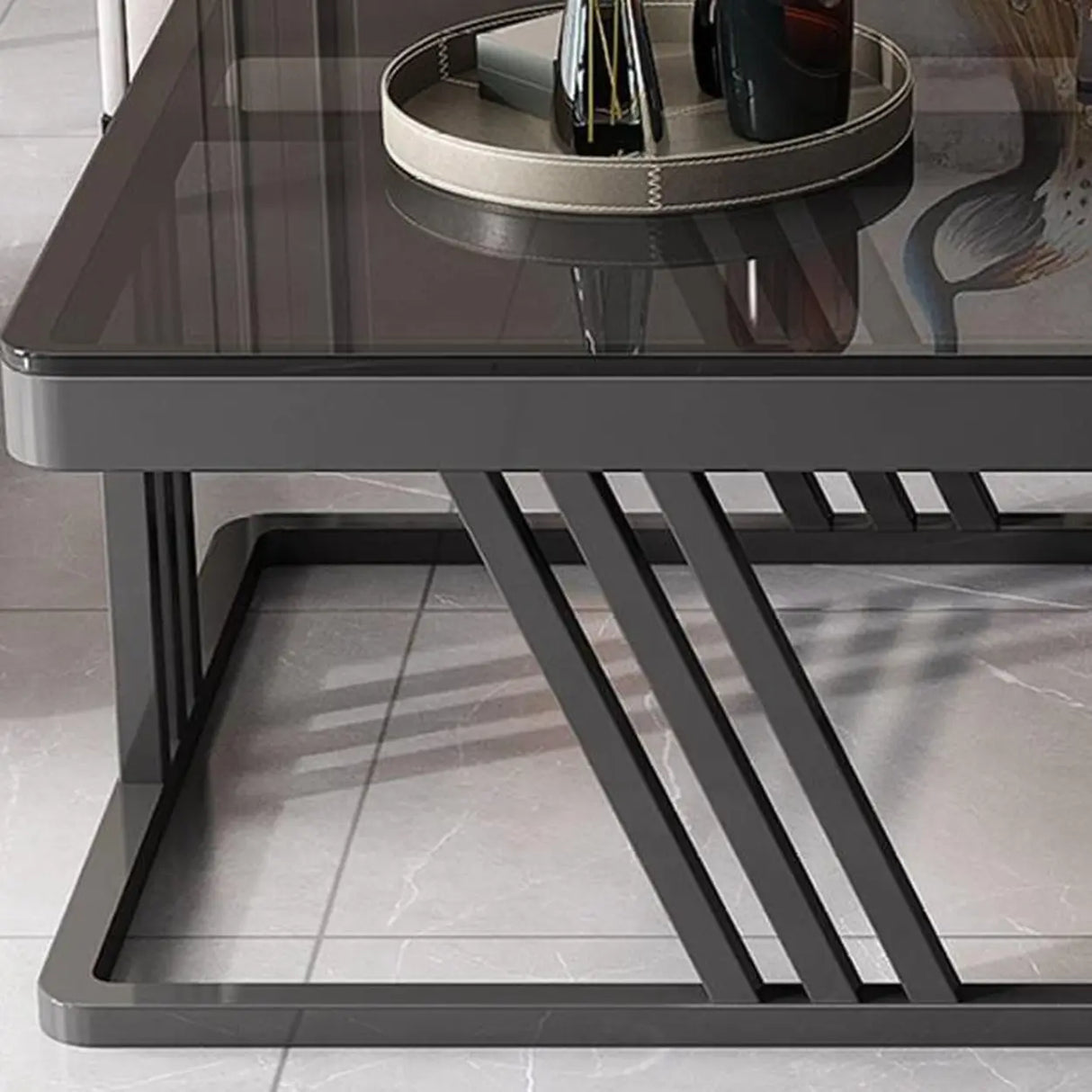 Square Glass Top Steel Frame Nesting Tables with Drawer Image - 7