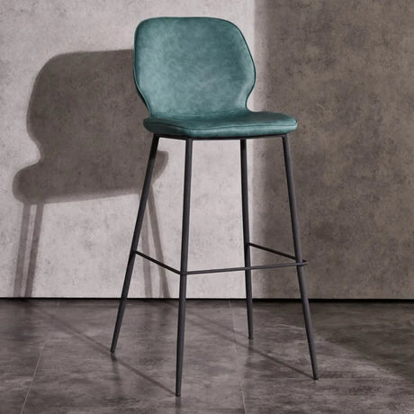 Square Leather Low Back Bar Stool with Metal Legs Image - 1