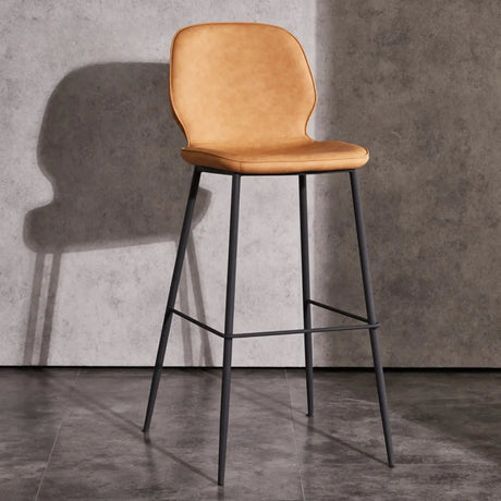 Square Leather Low Back Bar Stool with Metal Legs Image - 2