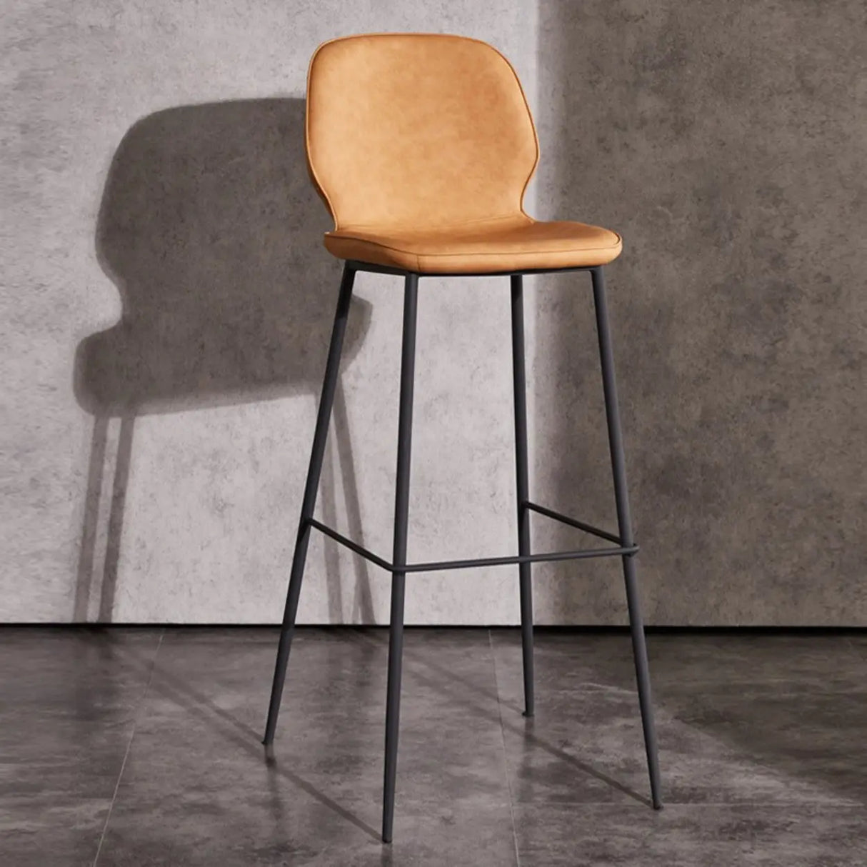 Square Leather Low Back Bar Stool with Metal Legs Image - 5