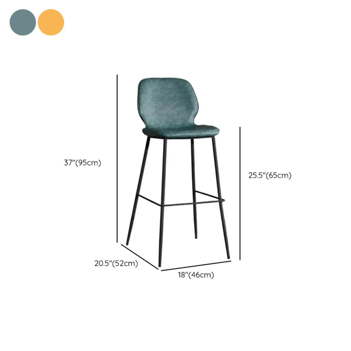 Square Leather Low Back Bar Stool with Metal Legs