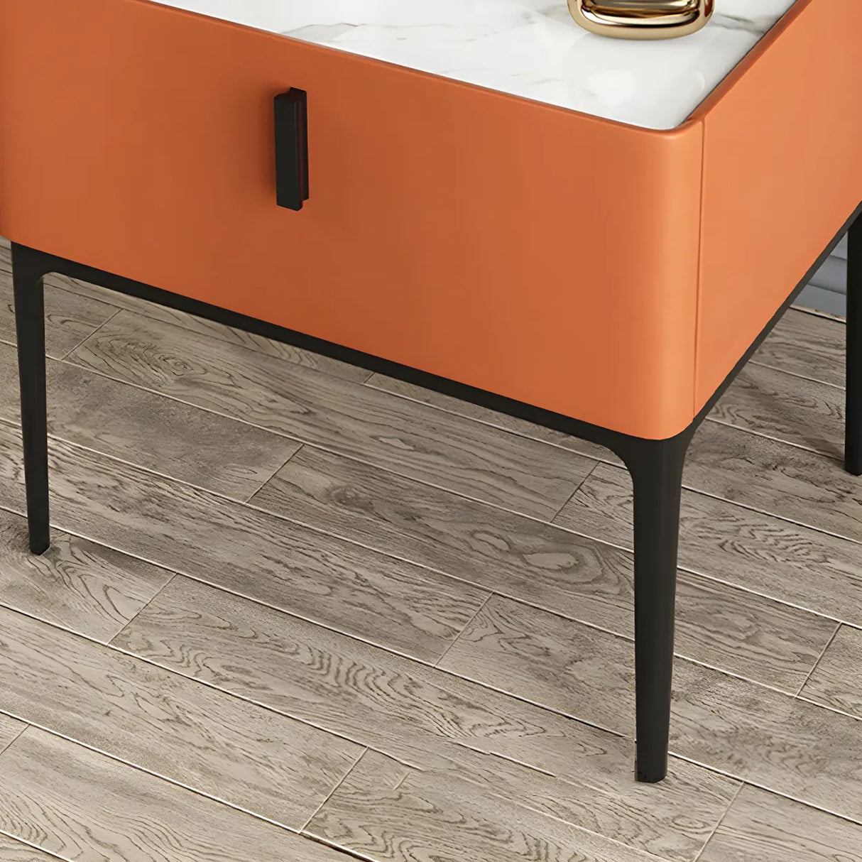 Square Marble Top Beige Drawer Storage Modern Nightstand Image - 13