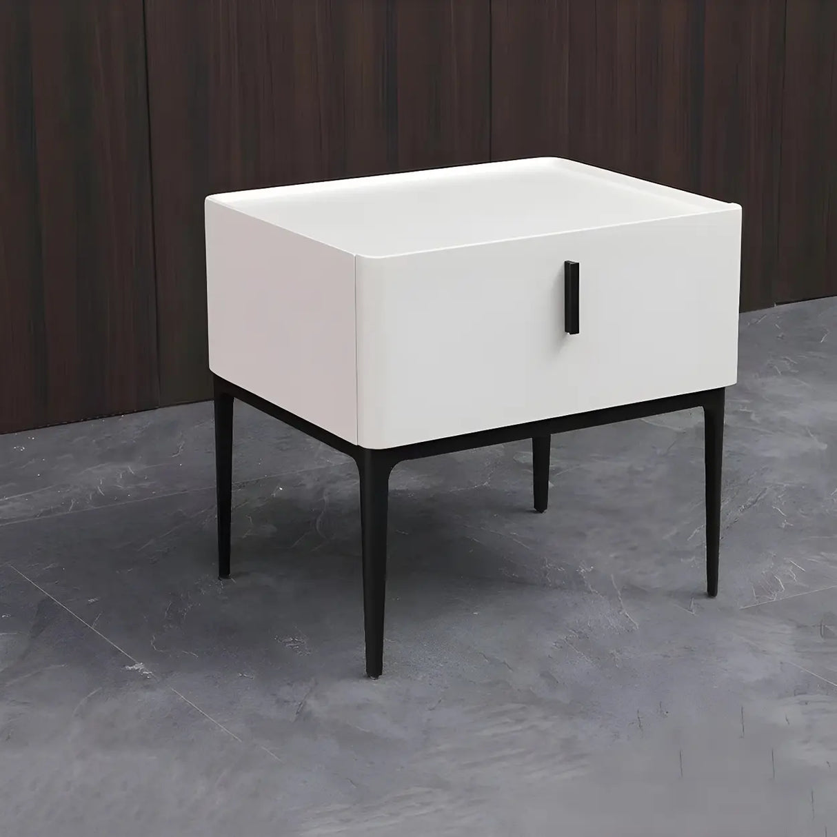 Square Marble Top Beige Drawer Storage Modern Nightstand Image - 16