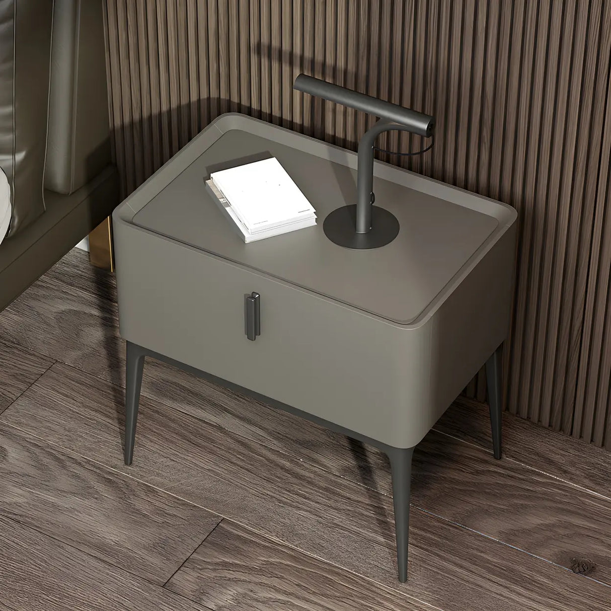 Square Marble Top Beige Drawer Storage Modern Nightstand Image - 3