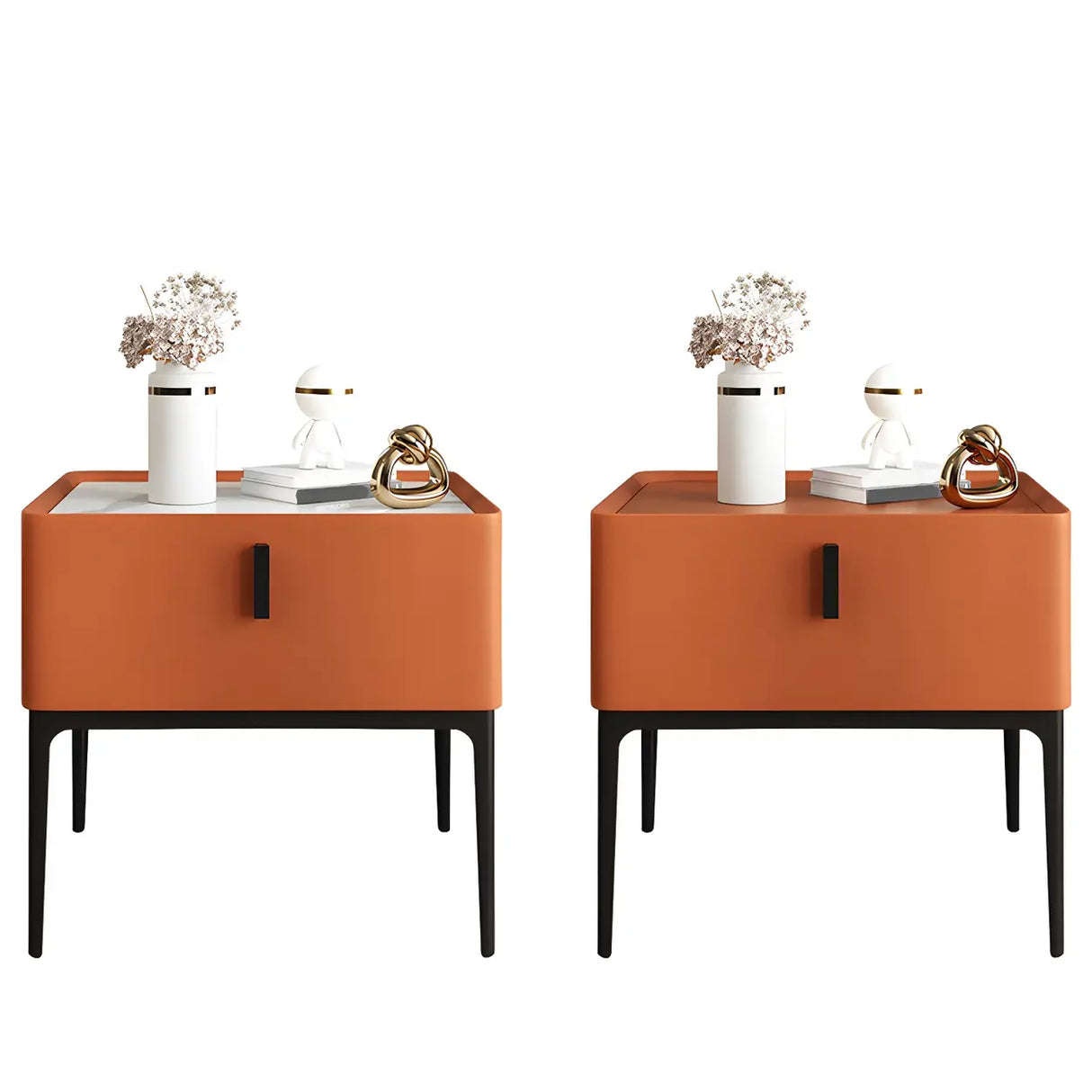 Square Marble Top Beige Drawer Storage Modern Nightstand Image - 22